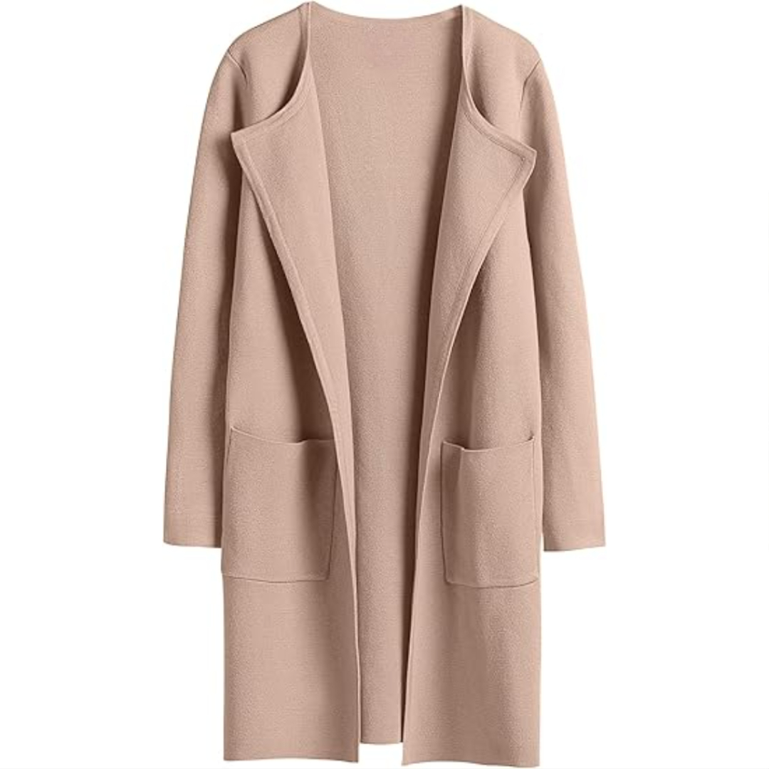 Open Front Knit Long Cardigan Coat With Pockets For Women