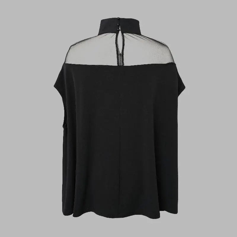 Batwing Sleeve Sheer Panel Loose Fit Blouse For Women