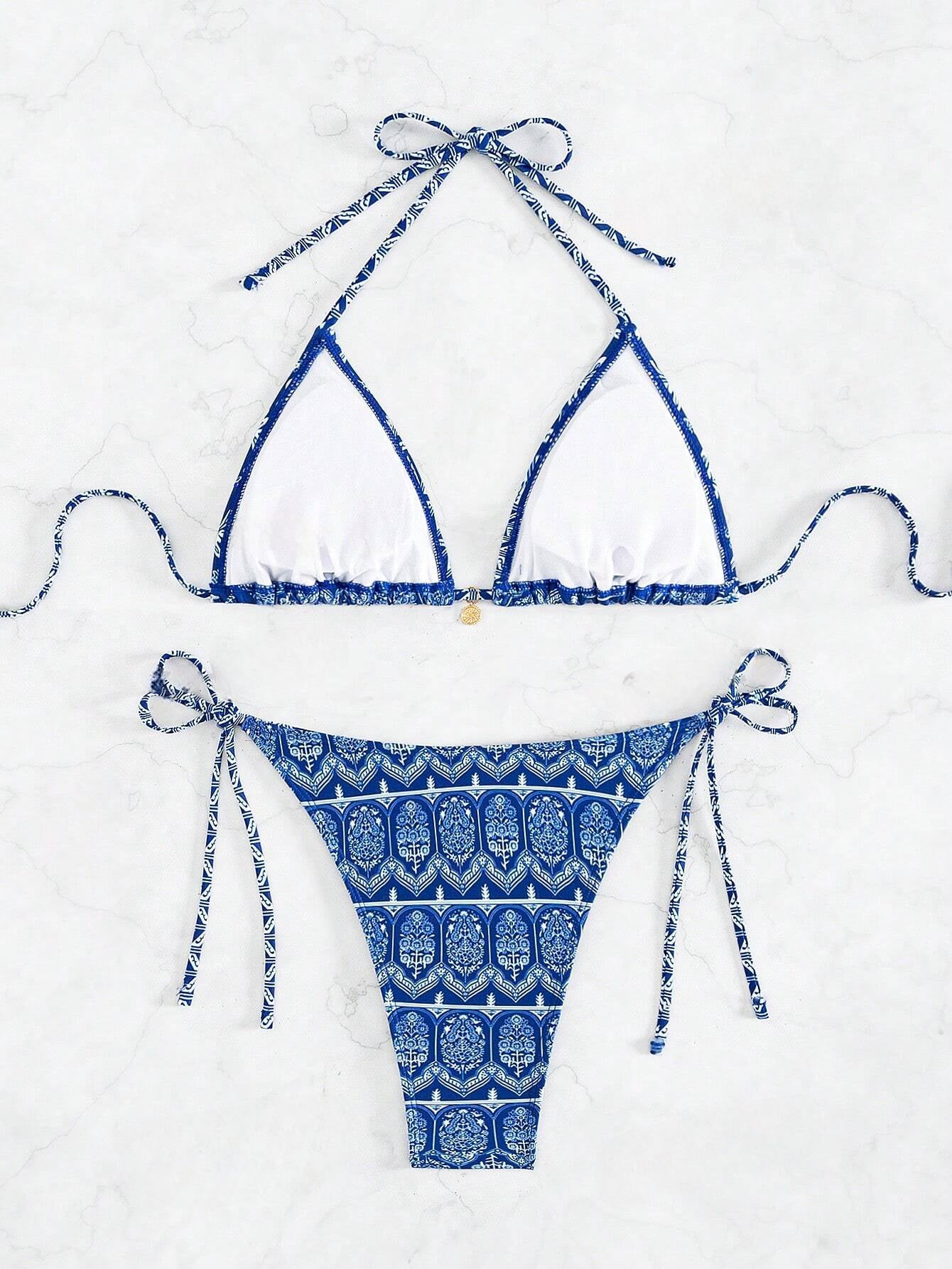 Paisley Print Tie Up Bikini Set