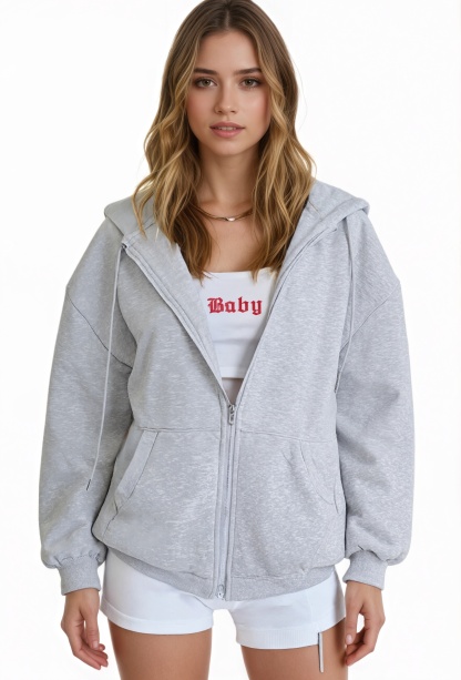 Cropped Zip Up Hoodie Jacket For Casual And Gym Wear