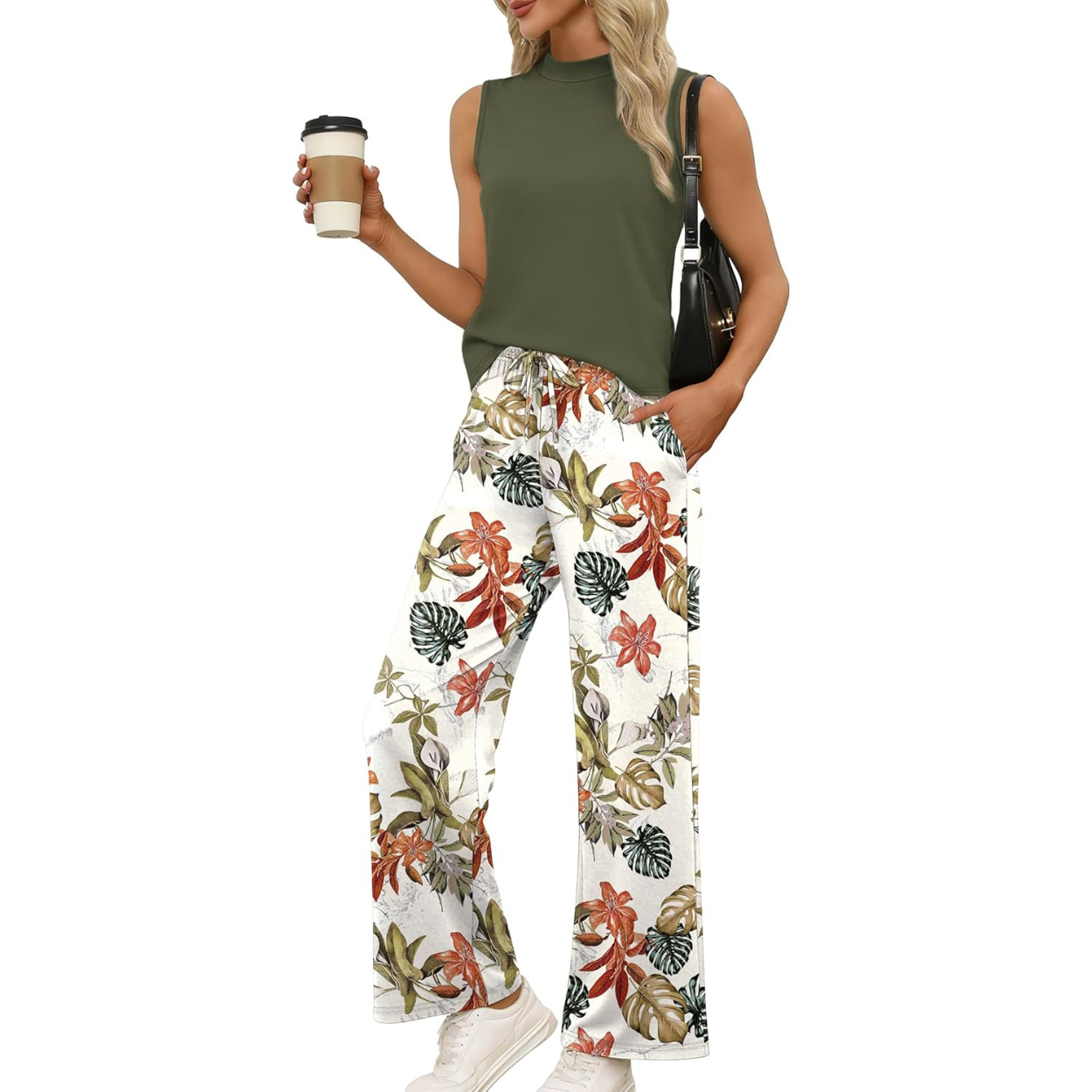 Two Piece Spring Lounge Set with Wide Length Pants For Women