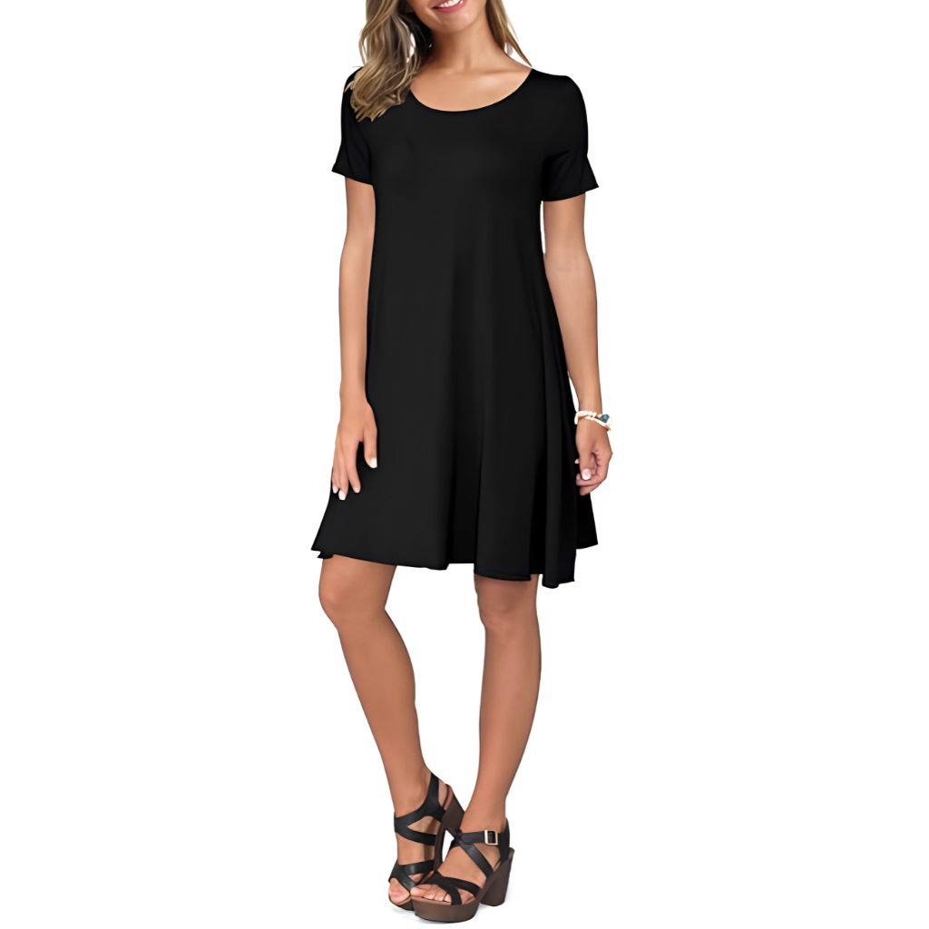 Short Sleeve Casual Summer Dress With Pockets For Women