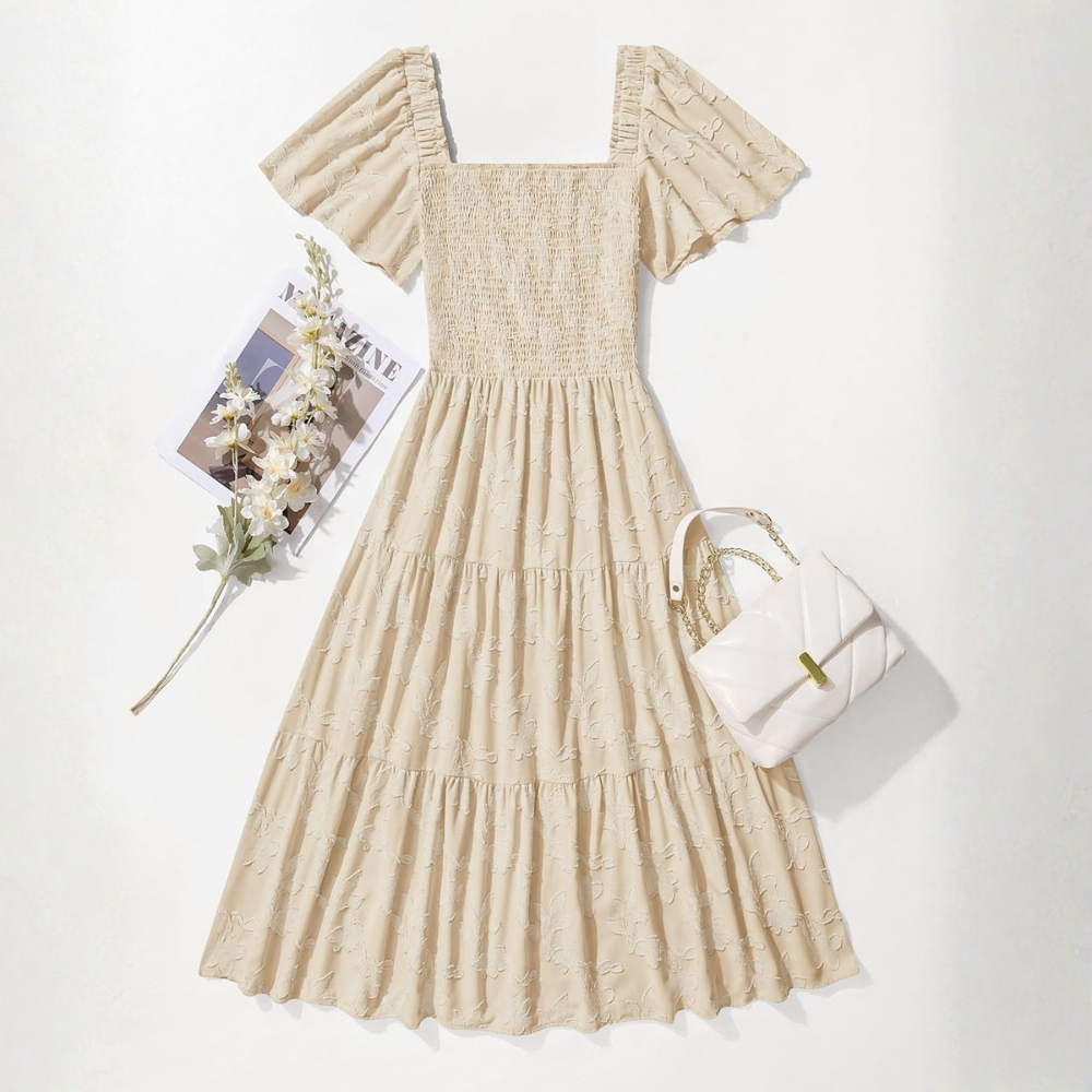 Boho Floral Flowy Midi Vacation Dress For Women