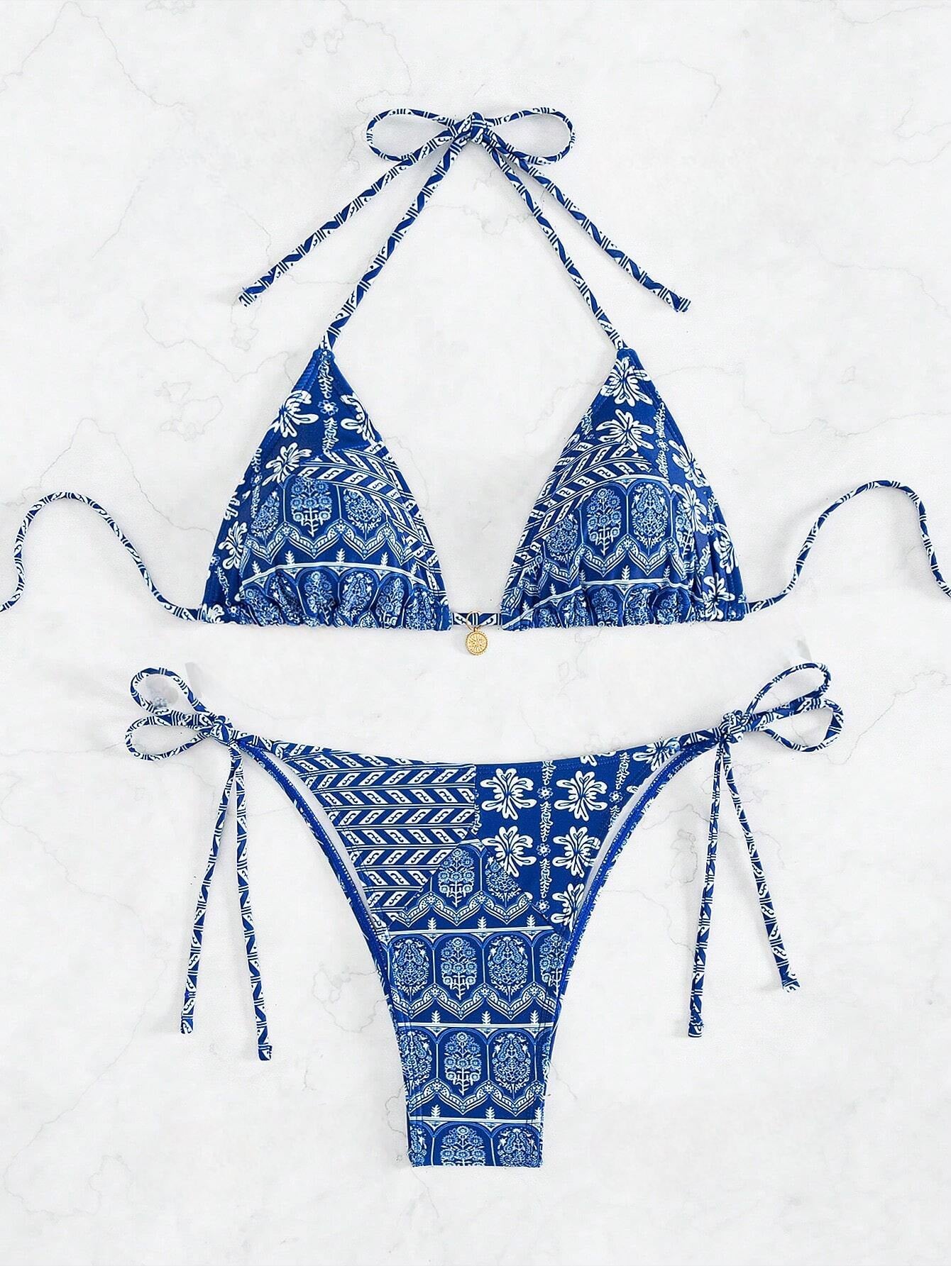 Paisley Print Tie Up Bikini Set