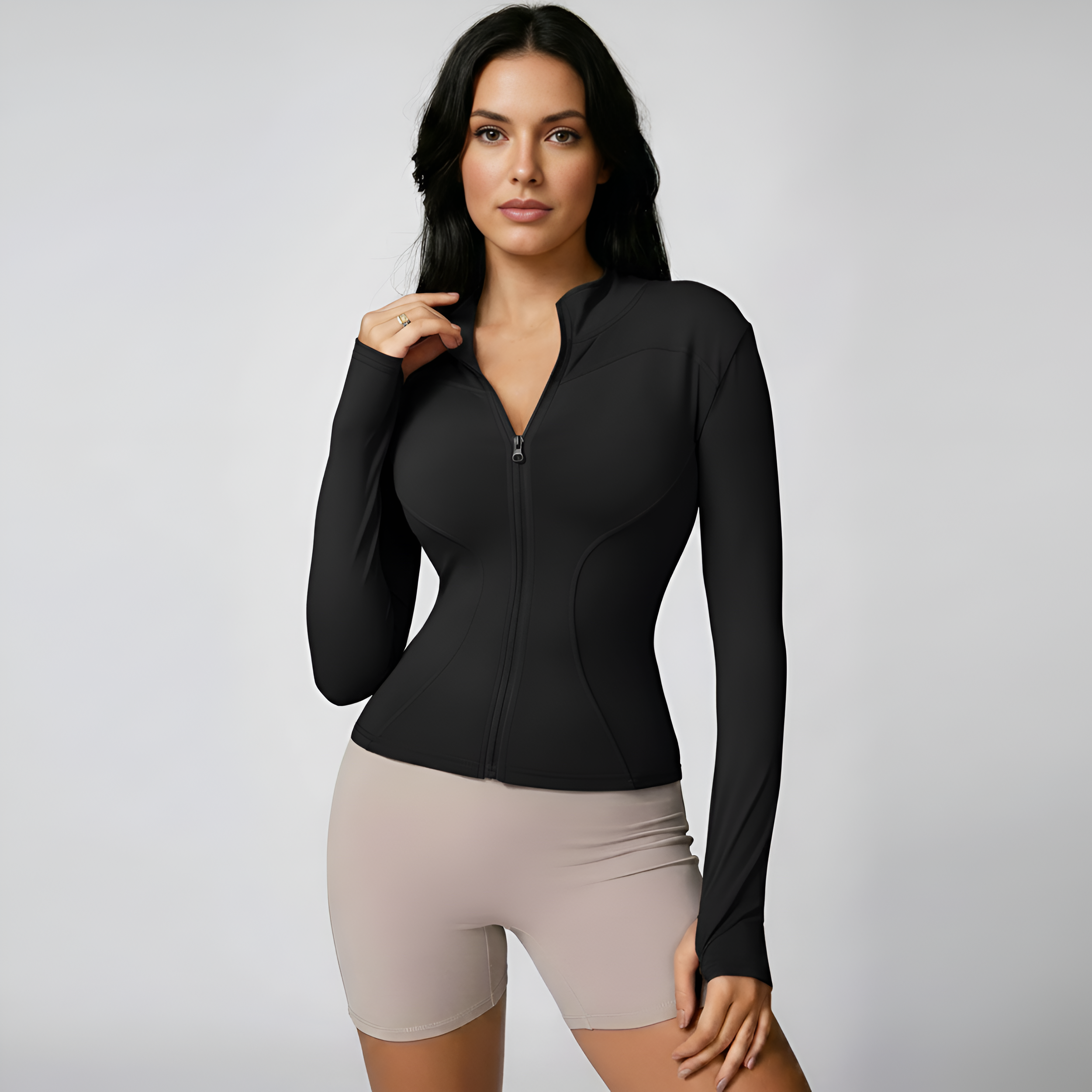 Long Sleeve Zip Up Sports Jacket For Women