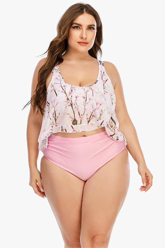 Cherry Blossom Two Piece Tankini Plus Size Swimsuit
