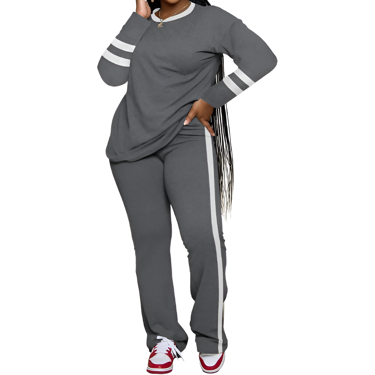 Two Piece Lounge Sets For Women With Long Sleeve Casual Top And Flare Pants