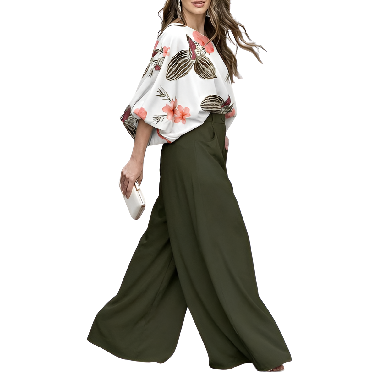 Two Piece Set With Flowy Pants And Top For Women