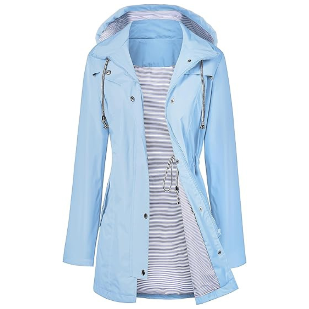 Waterproof Long Hooded Trench Coat Lined Windbreaker Travel Jacket