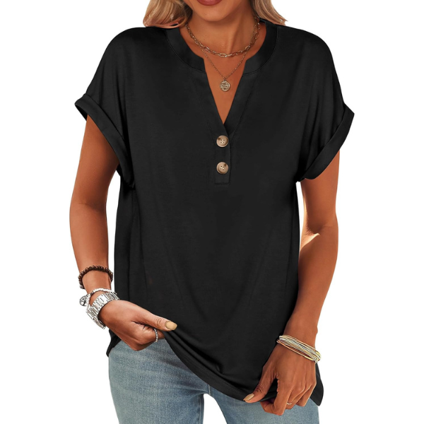 Womens Short Sleeve Henley Tops V Neck Dressy Casual Blouses Summer Trendy Tee Shirts 2026 Vacation Fashion Clothes