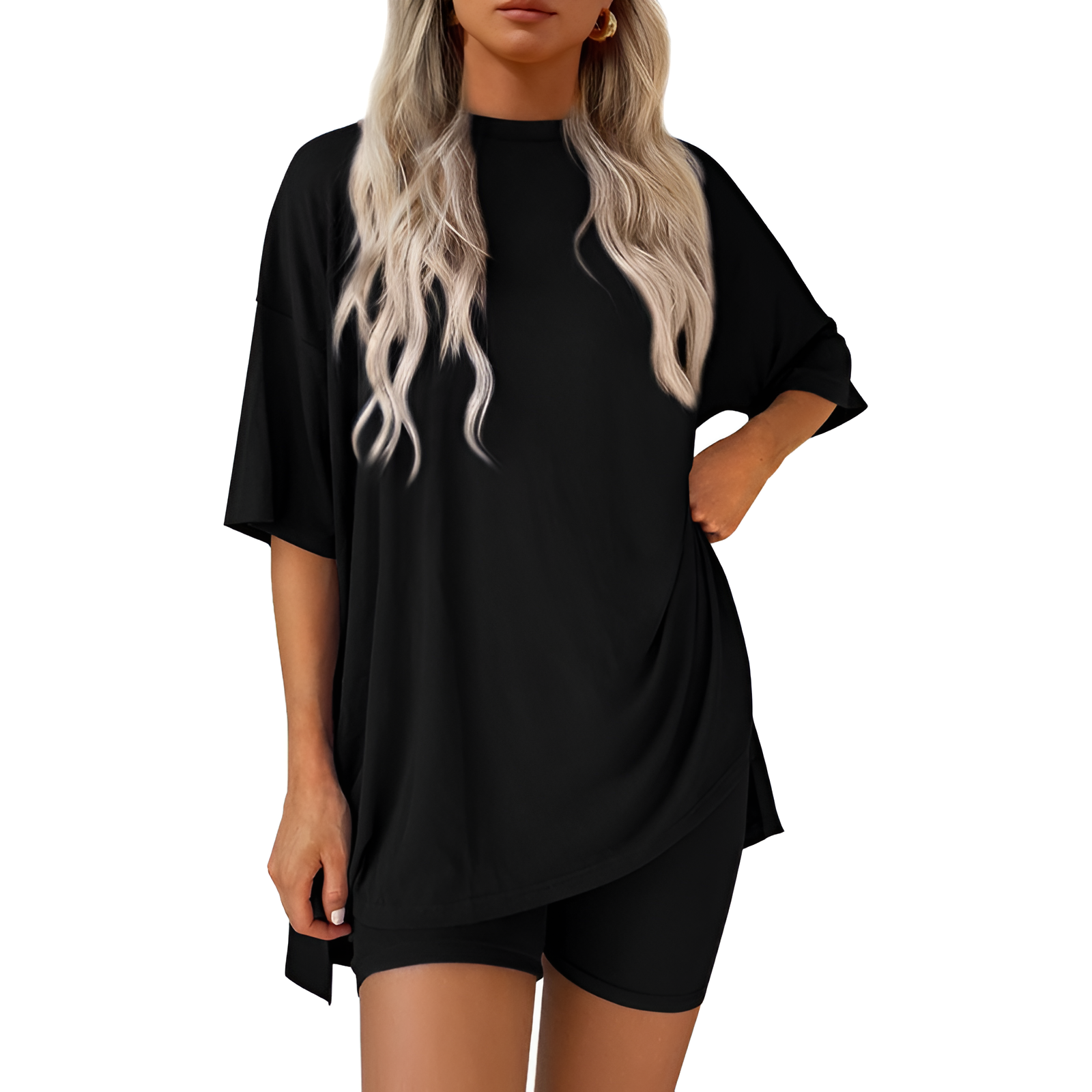 Two Piece Lounge Sets For Women With Oversized T Shirt And Biker Shorts