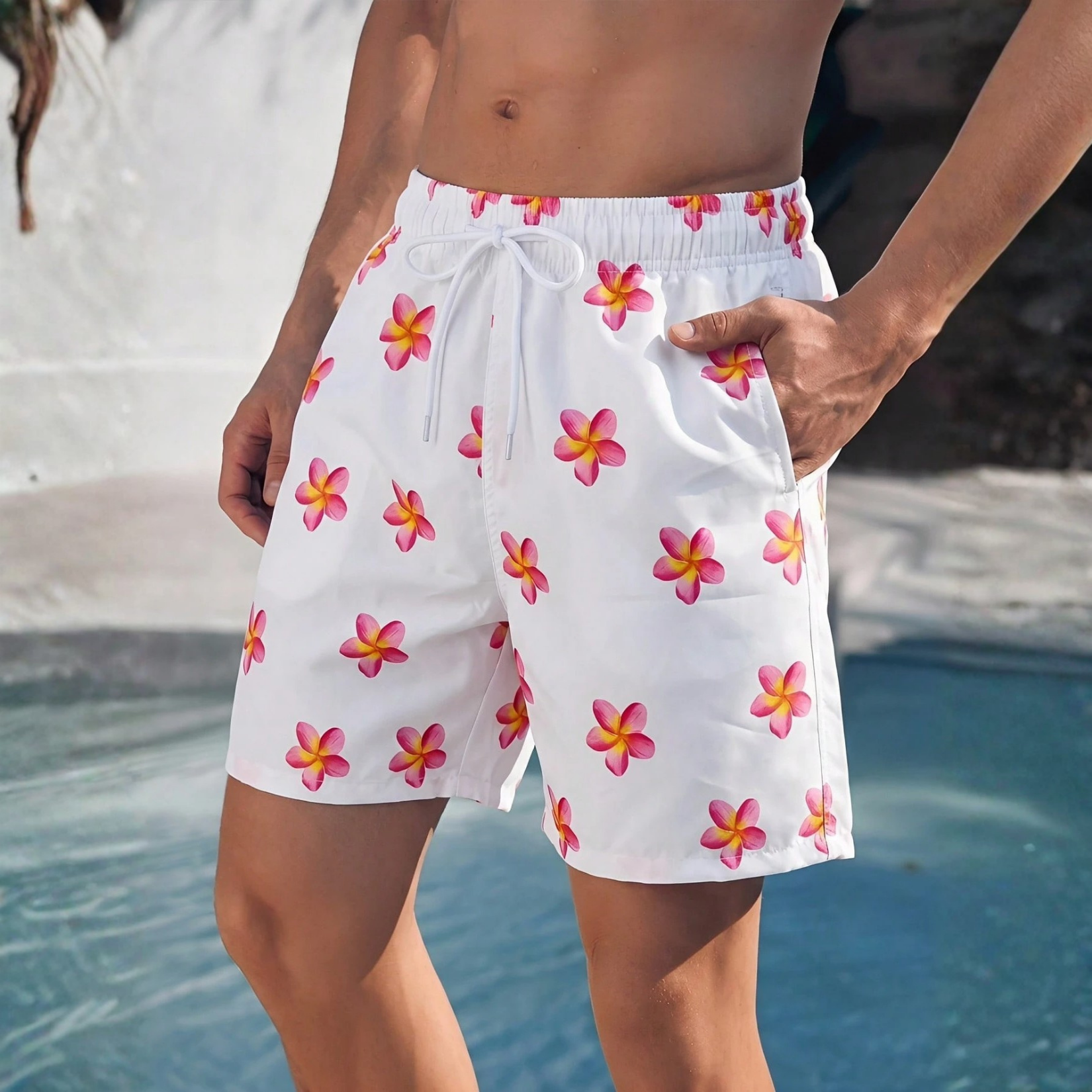 Floral Print Drawstring Beach Shorts For Men And Women Matching Couples