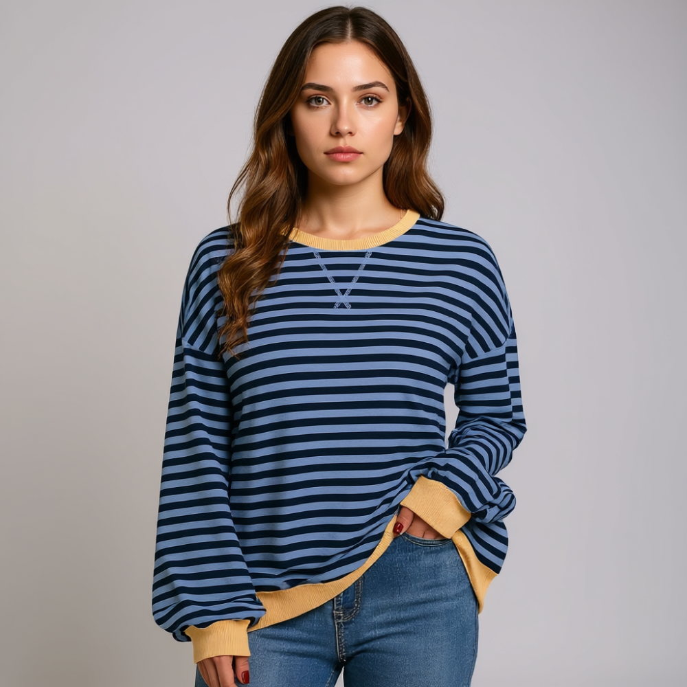 Women Oversized Striped Crewneck Sweatshirt