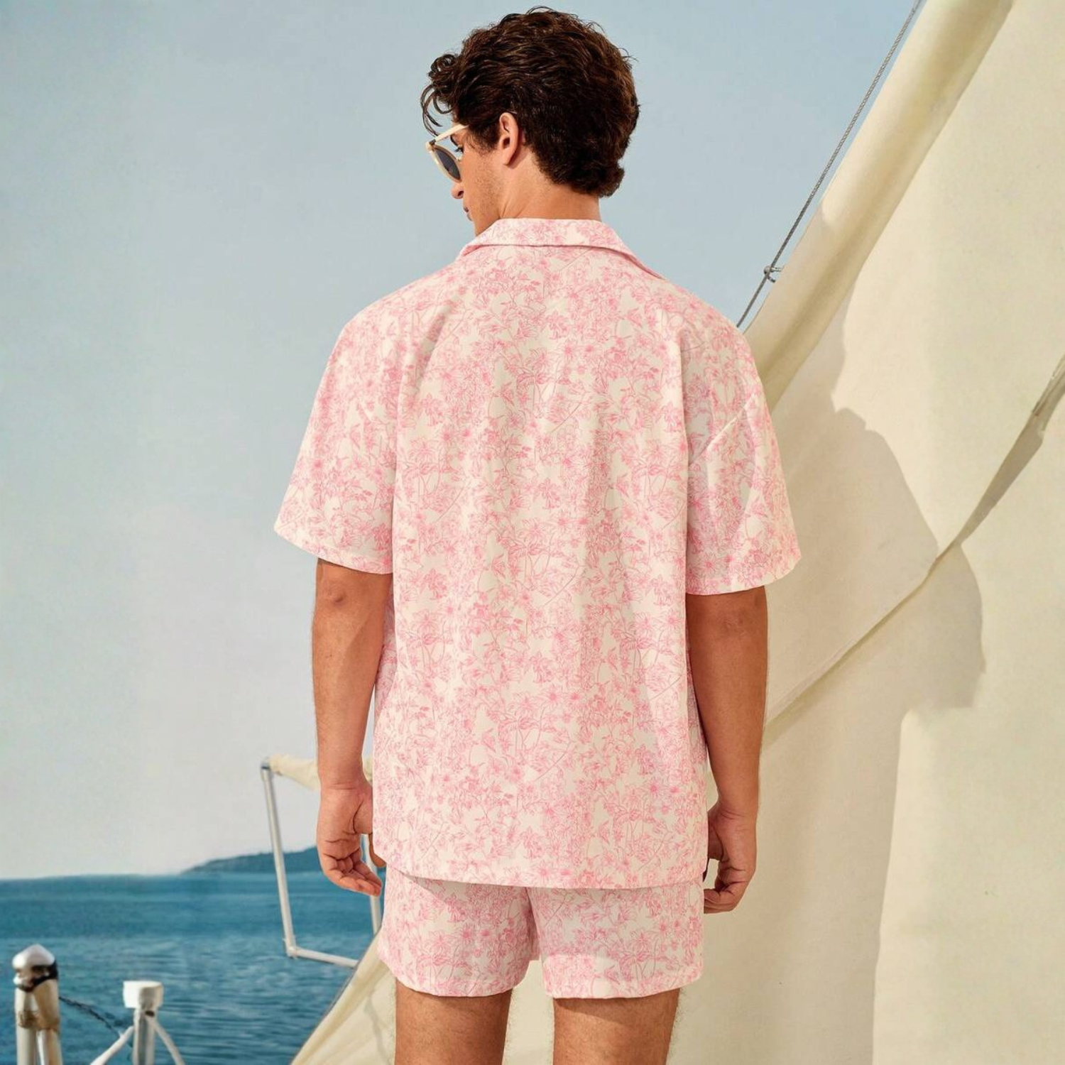 Floral Couple Beach Men Shirt Shorts And Women Swimwear Outfit Set