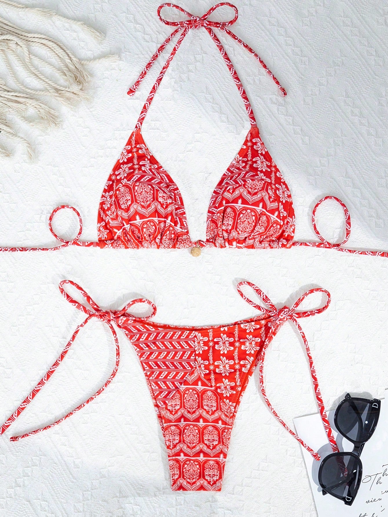 Paisley Print Tie Up Bikini Set