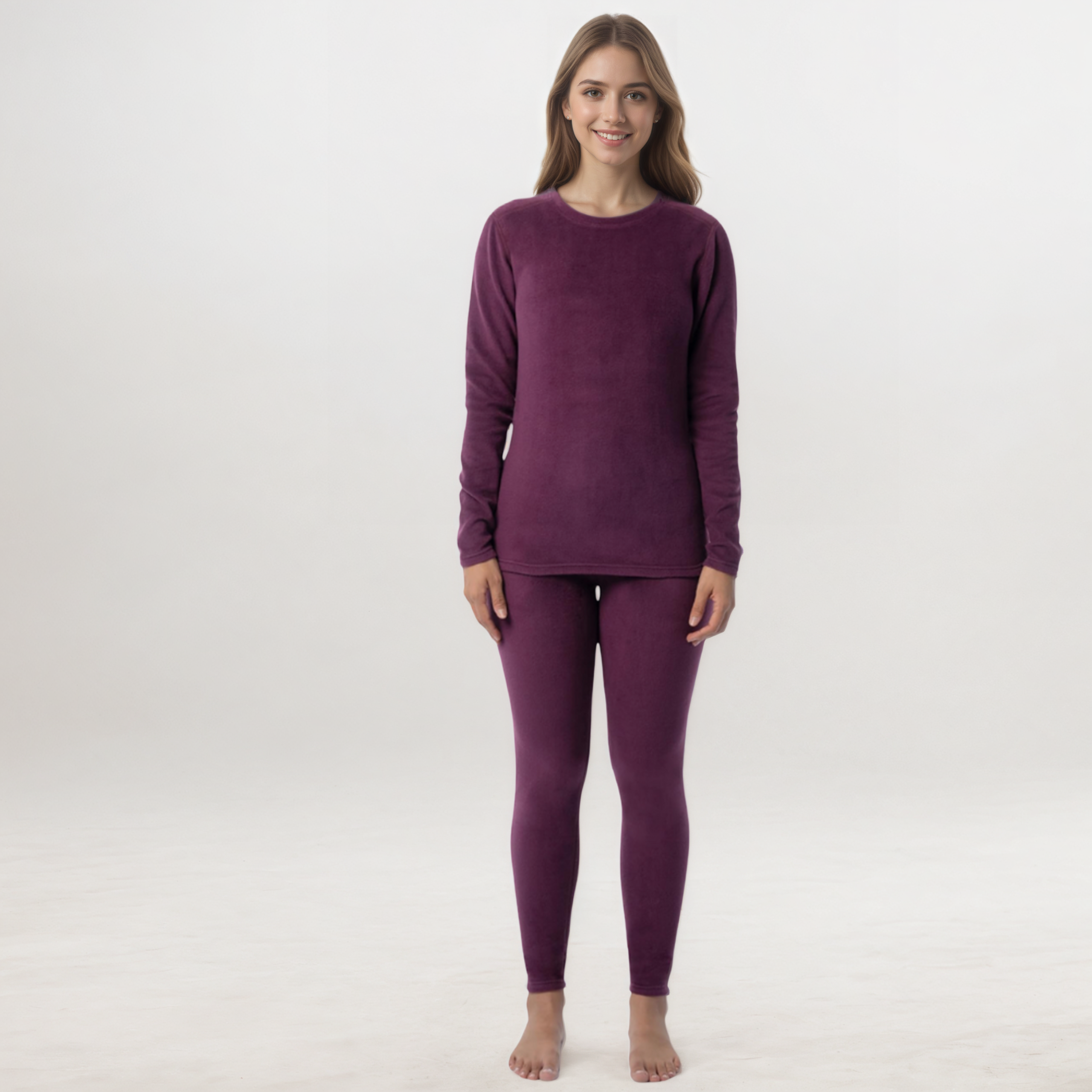 Women Fleece Lined Thermal Underwear Set Stretch Long Johns