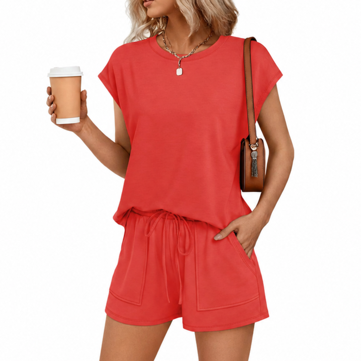 2 Piece Summer Sweatsuit With Drawstring Shorts For Women
