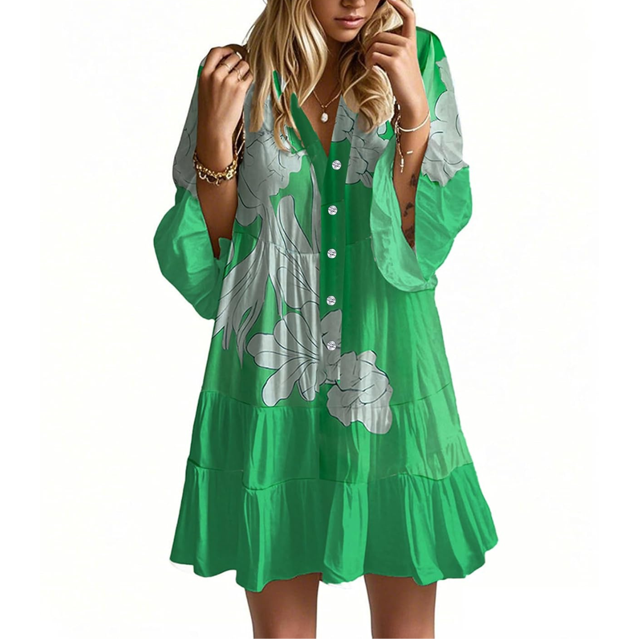 Casual Flowy Ruffle Sleeve Babydoll Dress For Women