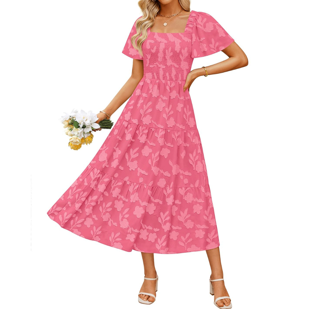 Boho Floral Flowy Midi Vacation Dress For Women