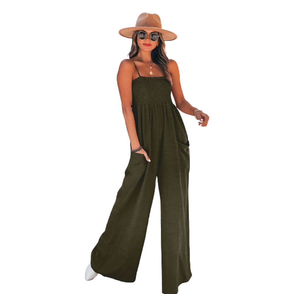 Square Neck Smocking Jumpsuit