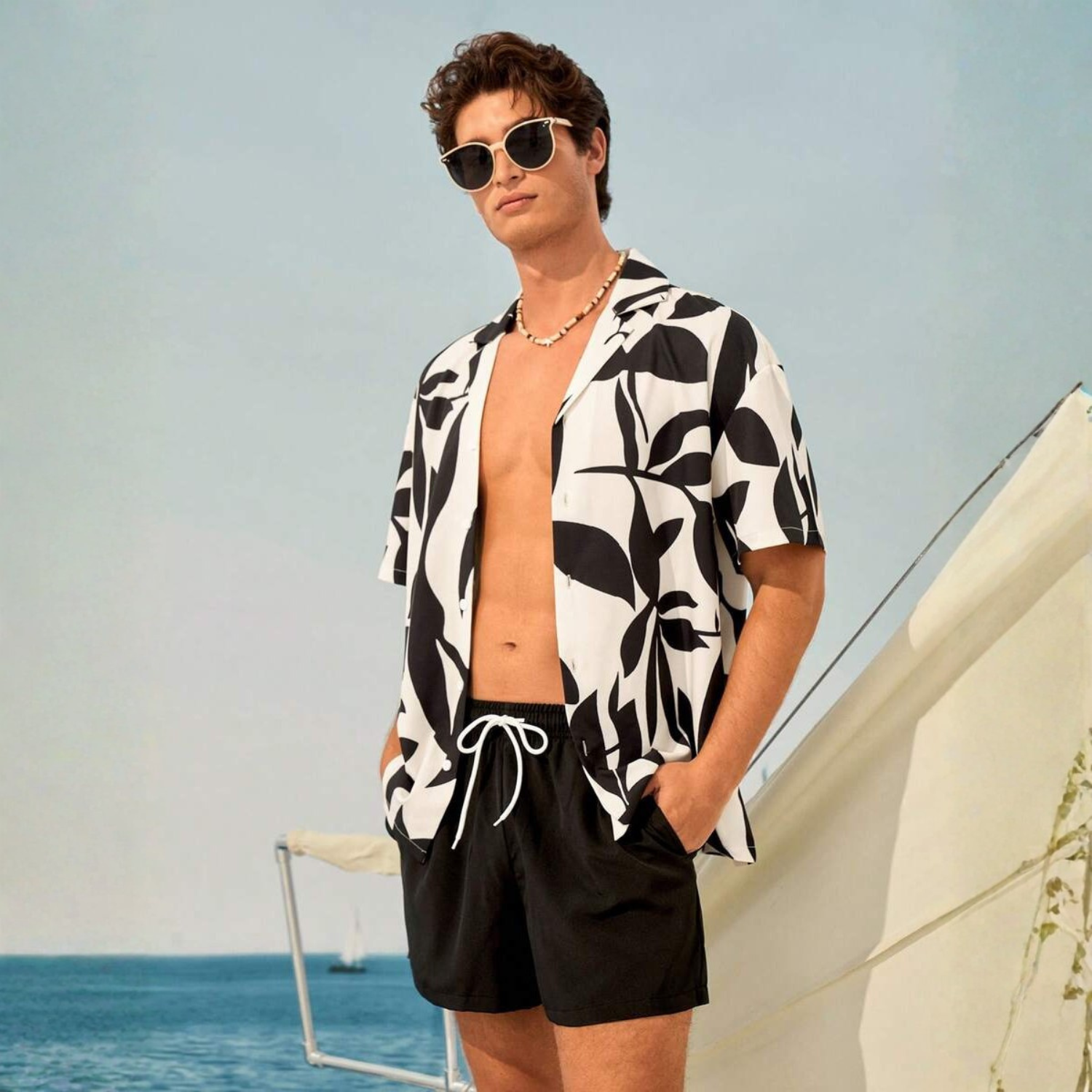 Floral Couple Beach Men Shirt Shorts And Women Swimwear Outfit Set