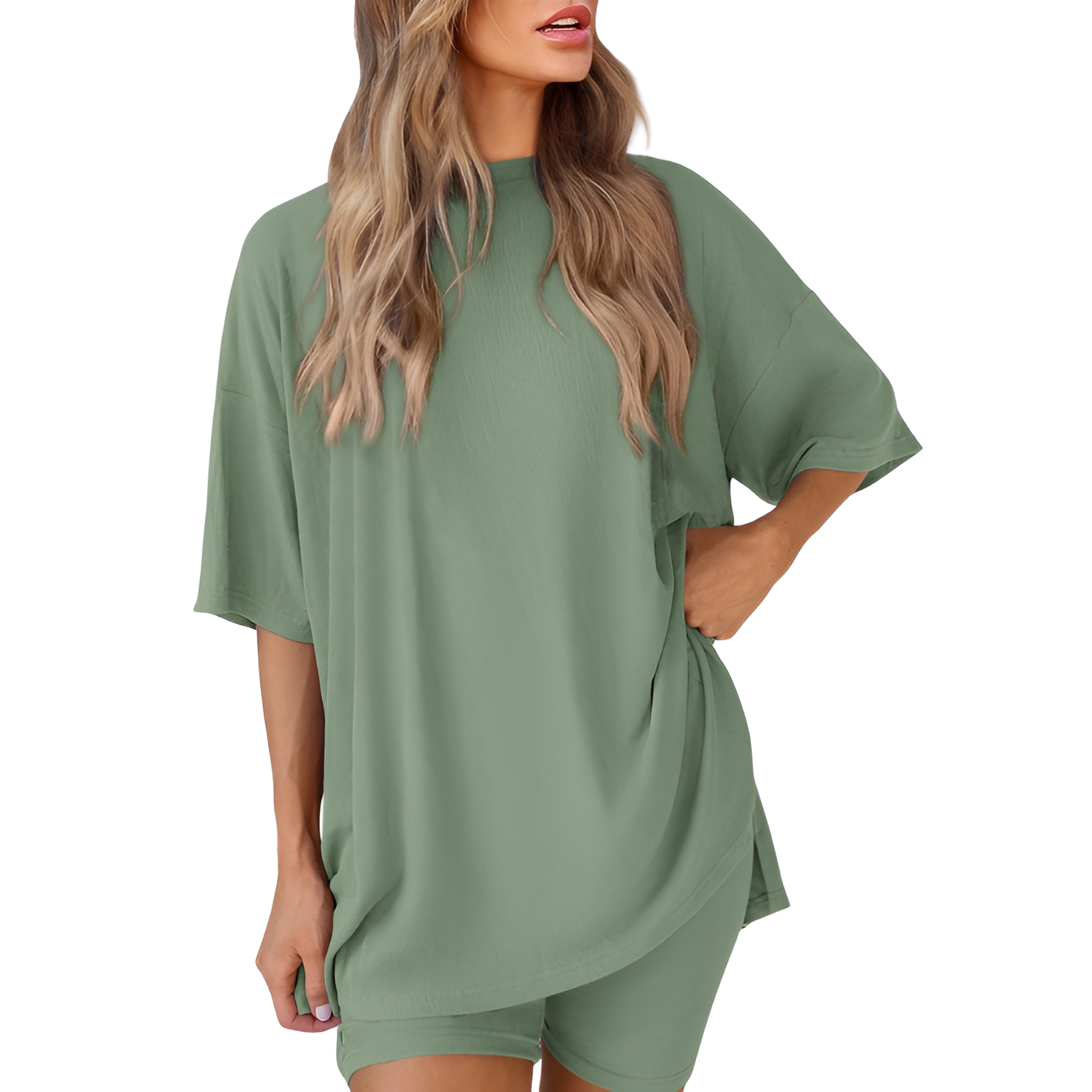 Two Piece Lounge Sets For Women With Oversized T Shirt And Biker Shorts