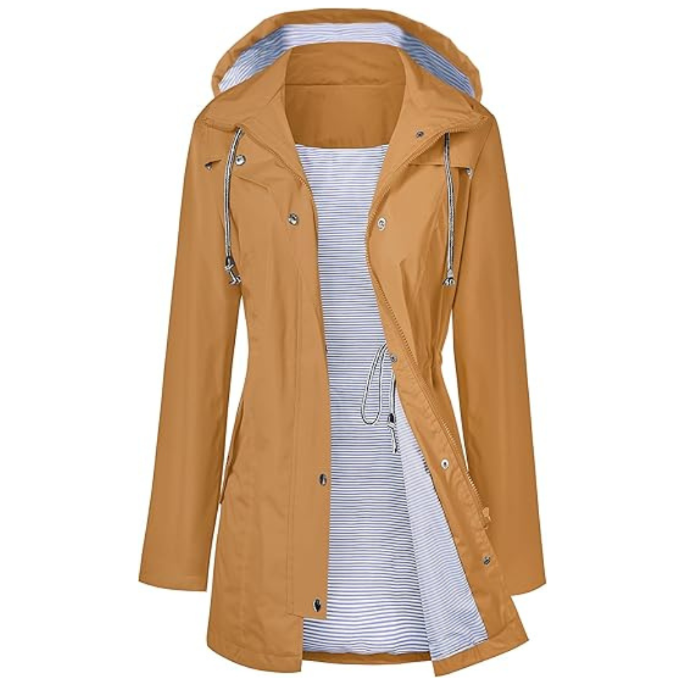 Waterproof Long Hooded Trench Coat Lined Windbreaker Travel Jacket