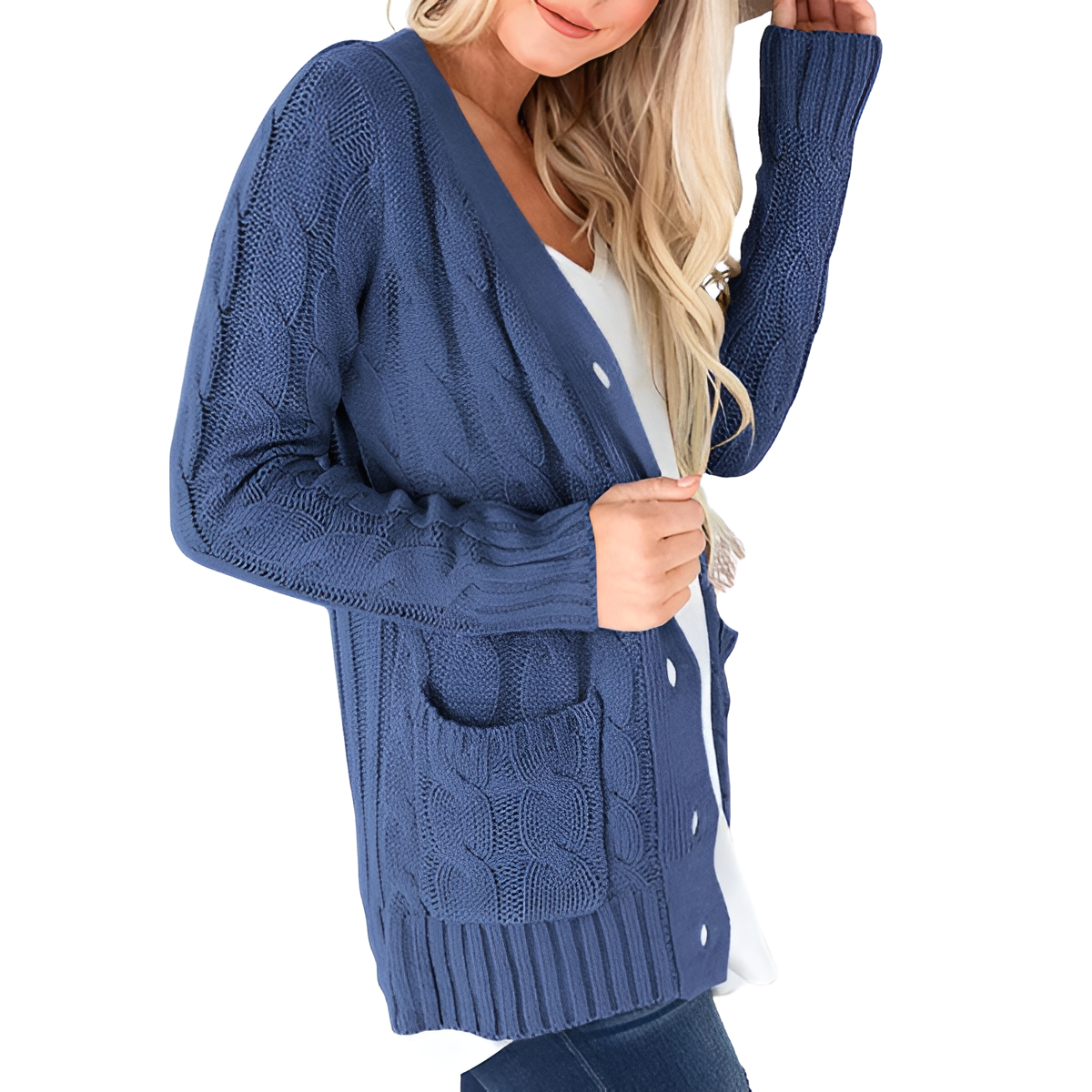 Cable Knit Button Front Open Cardigan