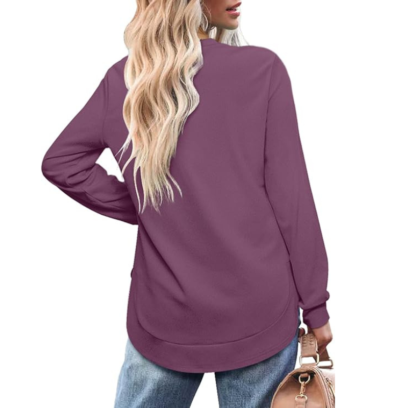Sweatshirt Crewneck Long Sleeve Shirts High Low Tops Curved Hem For Womens