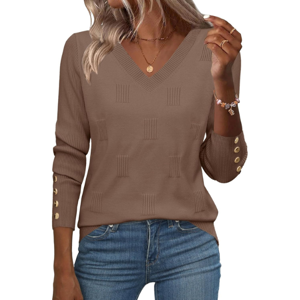 V Neck Sweaters Shirts Long Sleeve Lightweight Ribbed Knit Pullover Sweater Blouse Tops with Buttons Oufits