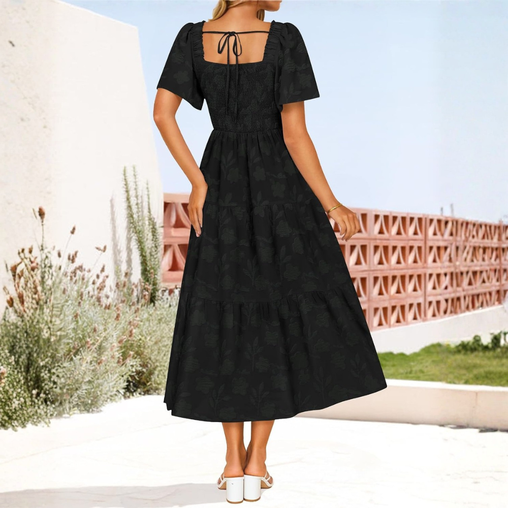 Boho Floral Flowy Midi Vacation Dress For Women