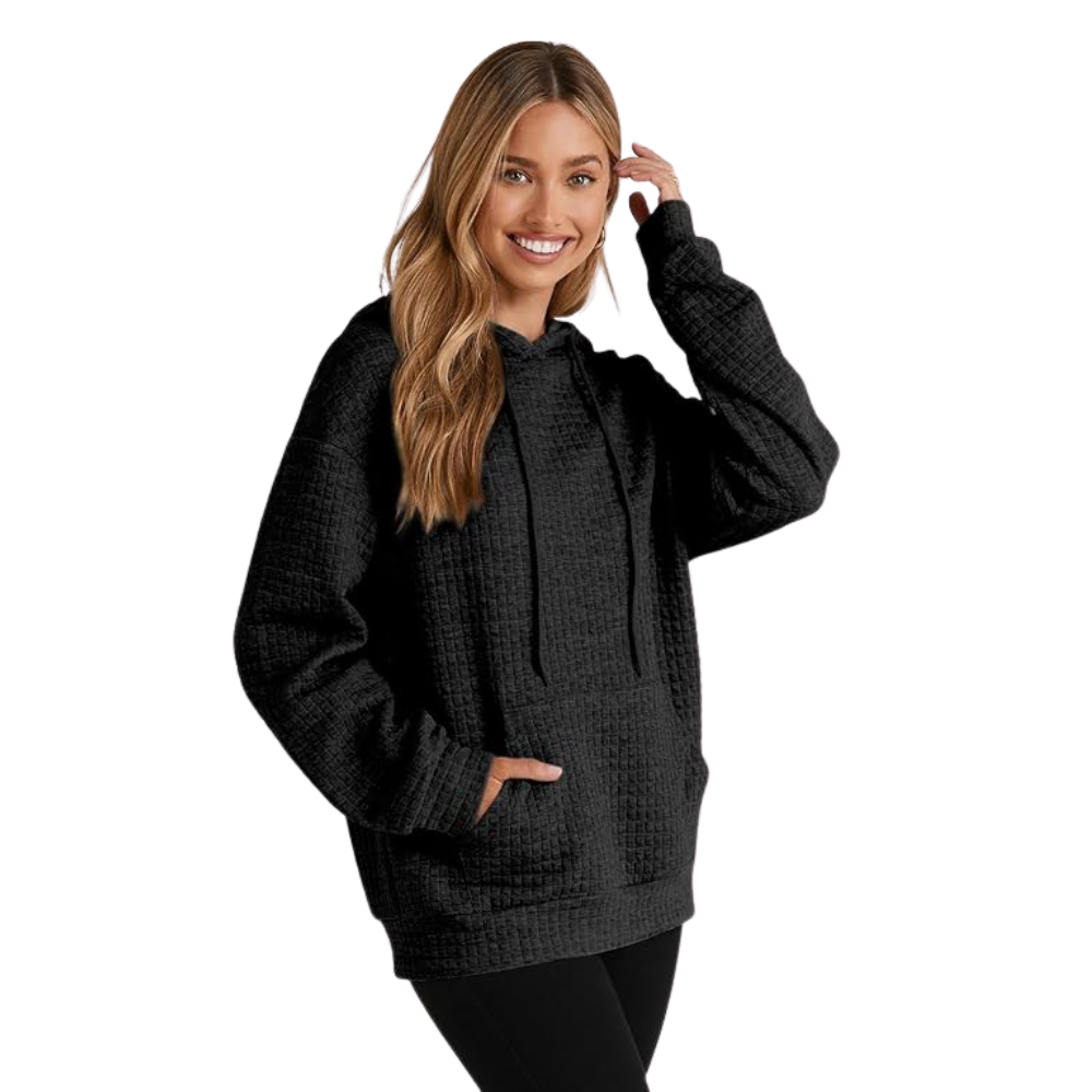 Casual Long Sleeve Drawstring Waffle Pullover Hoodie