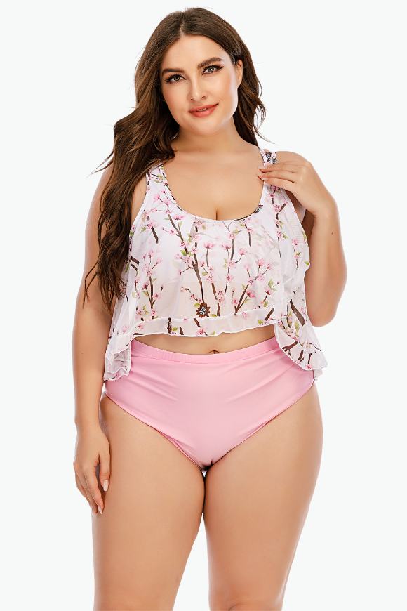 Cherry Blossom Two Piece Tankini Plus Size Swimsuit