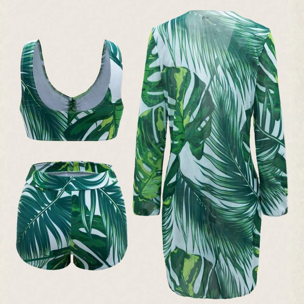Tropical Plant Print Matching Swimwear Sets