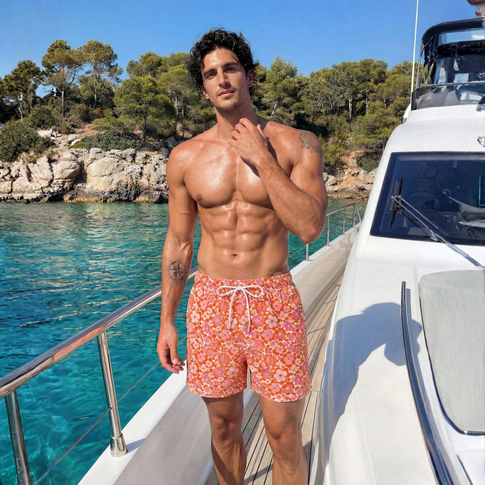 Floral Print Drawstring Beach Shorts For Men And Women Matching Couples