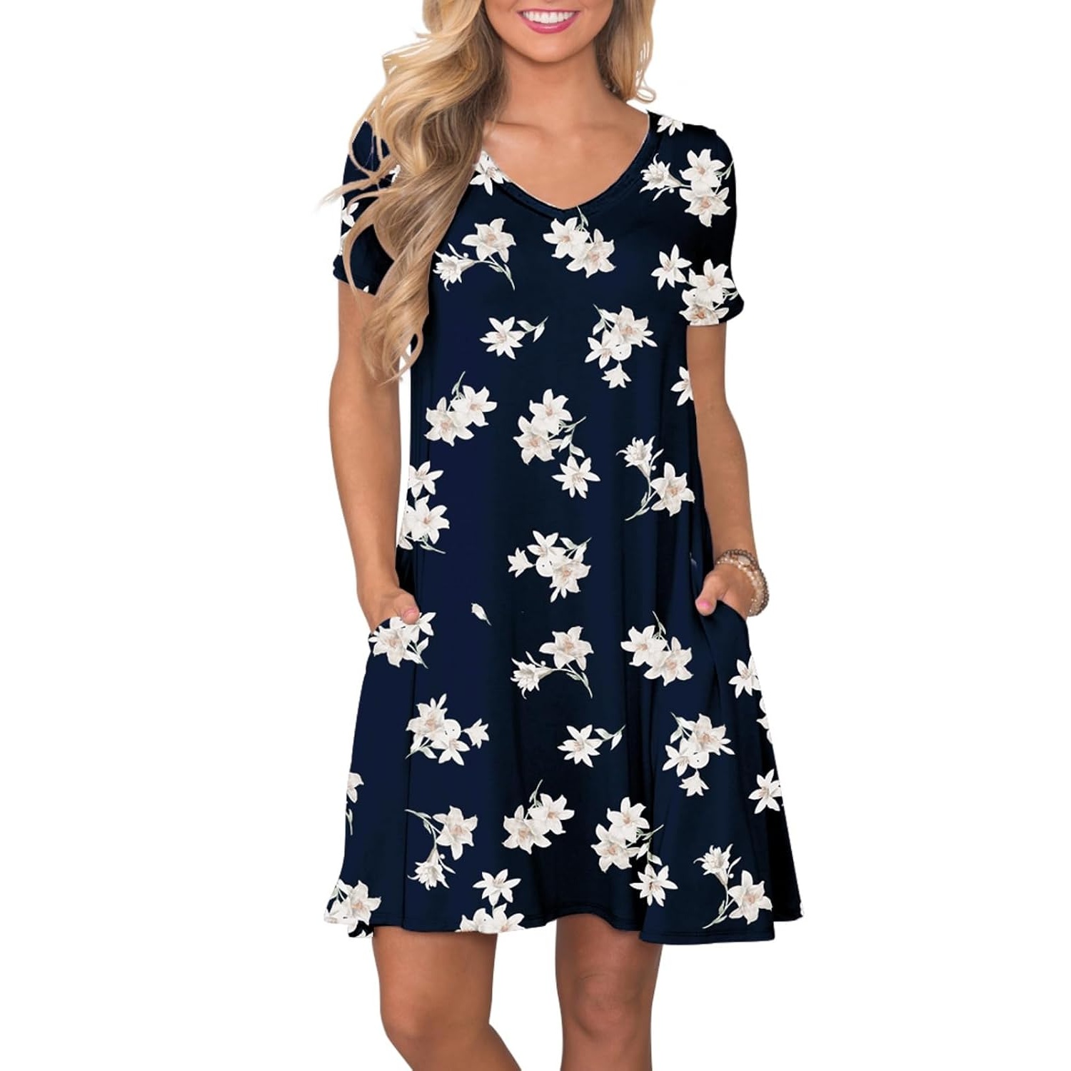 Casual Short Summer Sleeve Dress With Pockets For Women