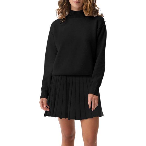 Women's Two Piece Outfits Turtleneck Long Sleeve Ribbed Knit Tops Pleated Mini Skirt 2026 Casual Sweater Sets