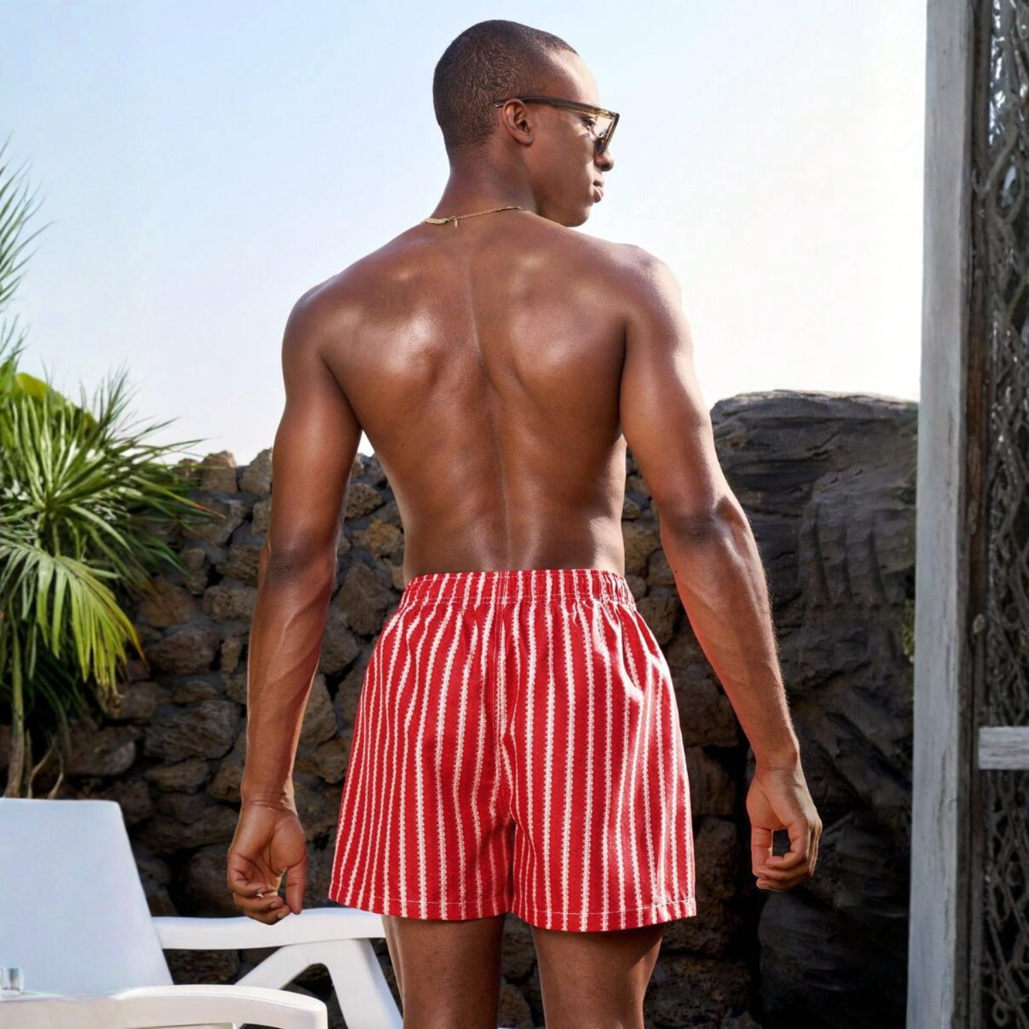 Striped Couple Swimwear For Men Beach Shorts And Women Swimsuit Set