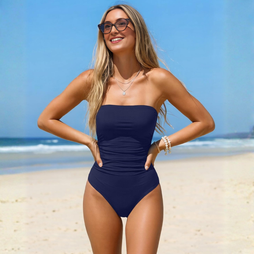 Strapless Bandeau One Piece Tummy Control Swimwear