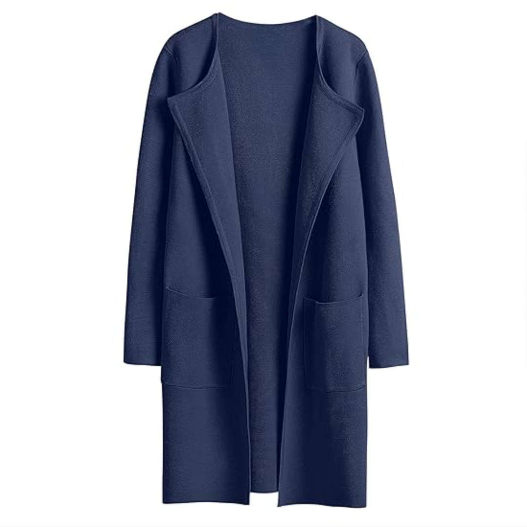 Open Front Knit Long Cardigan Coat With Pockets For Women