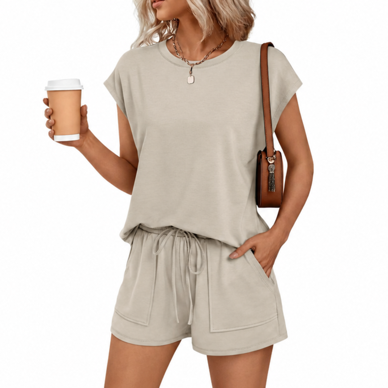 2 Piece Summer Sweatsuit With Drawstring Shorts For Women