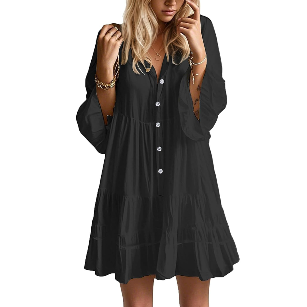 Casual Flowy Ruffle Sleeve Babydoll Dress For Women
