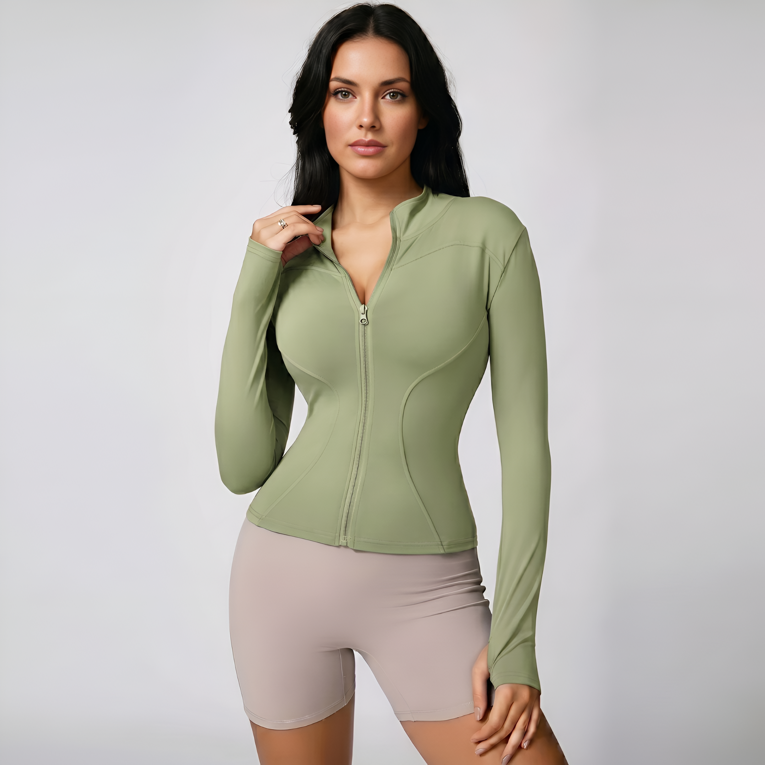 Long Sleeve Zip Up Sports Jacket For Women