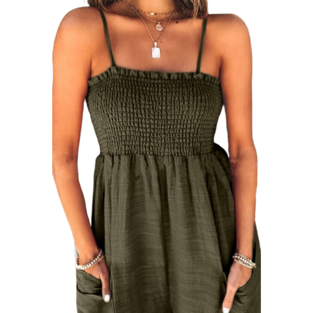 Square Neck Smocking Jumpsuit