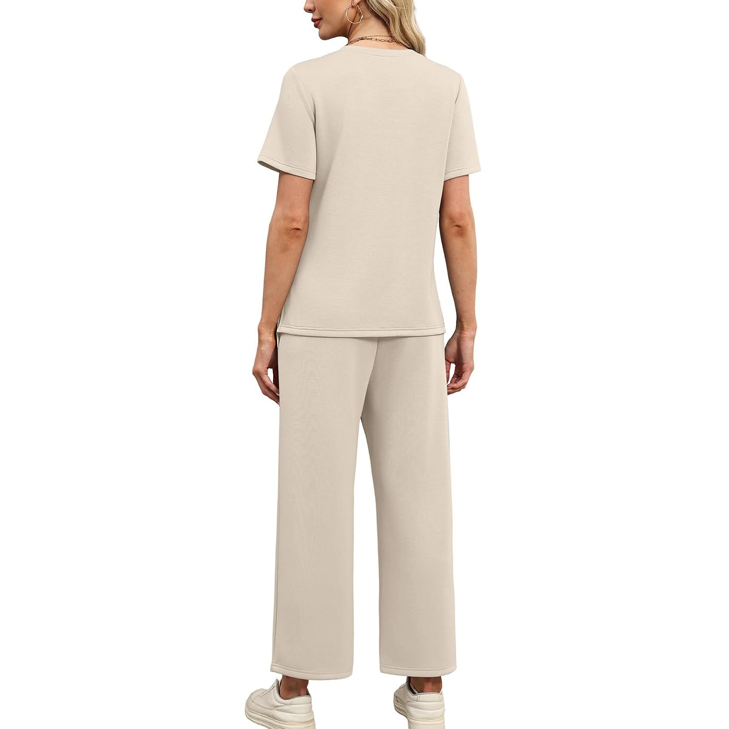 Two Piece Travel Outfit With Wide Length Pants For Women