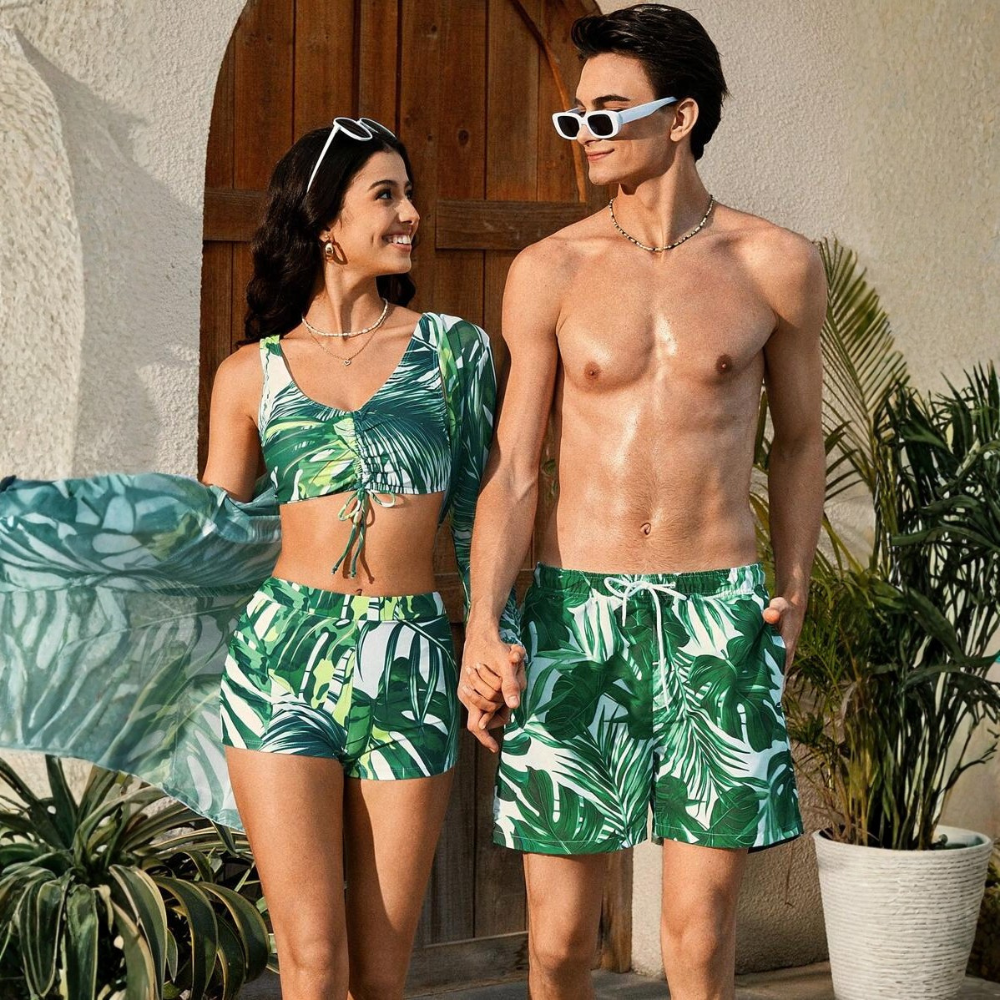 Tropical Plant Print Matching Swimwear Sets