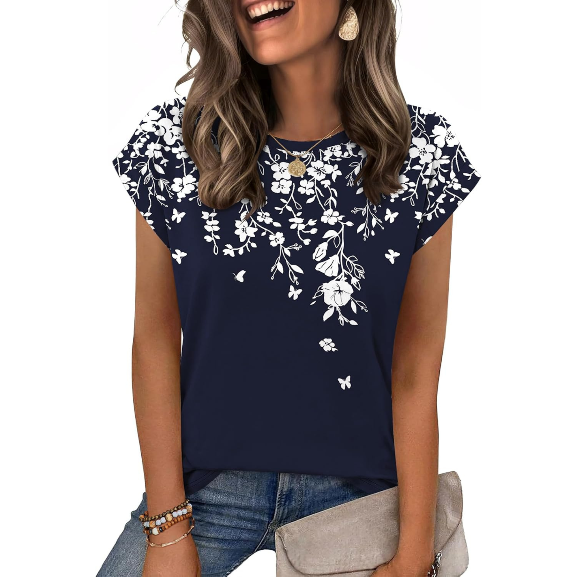 Womens Tops Summer Casual Cap Sleeve Tshirts Shirts Business Dressy Spring Fashion Outfits Trendy Clothes
