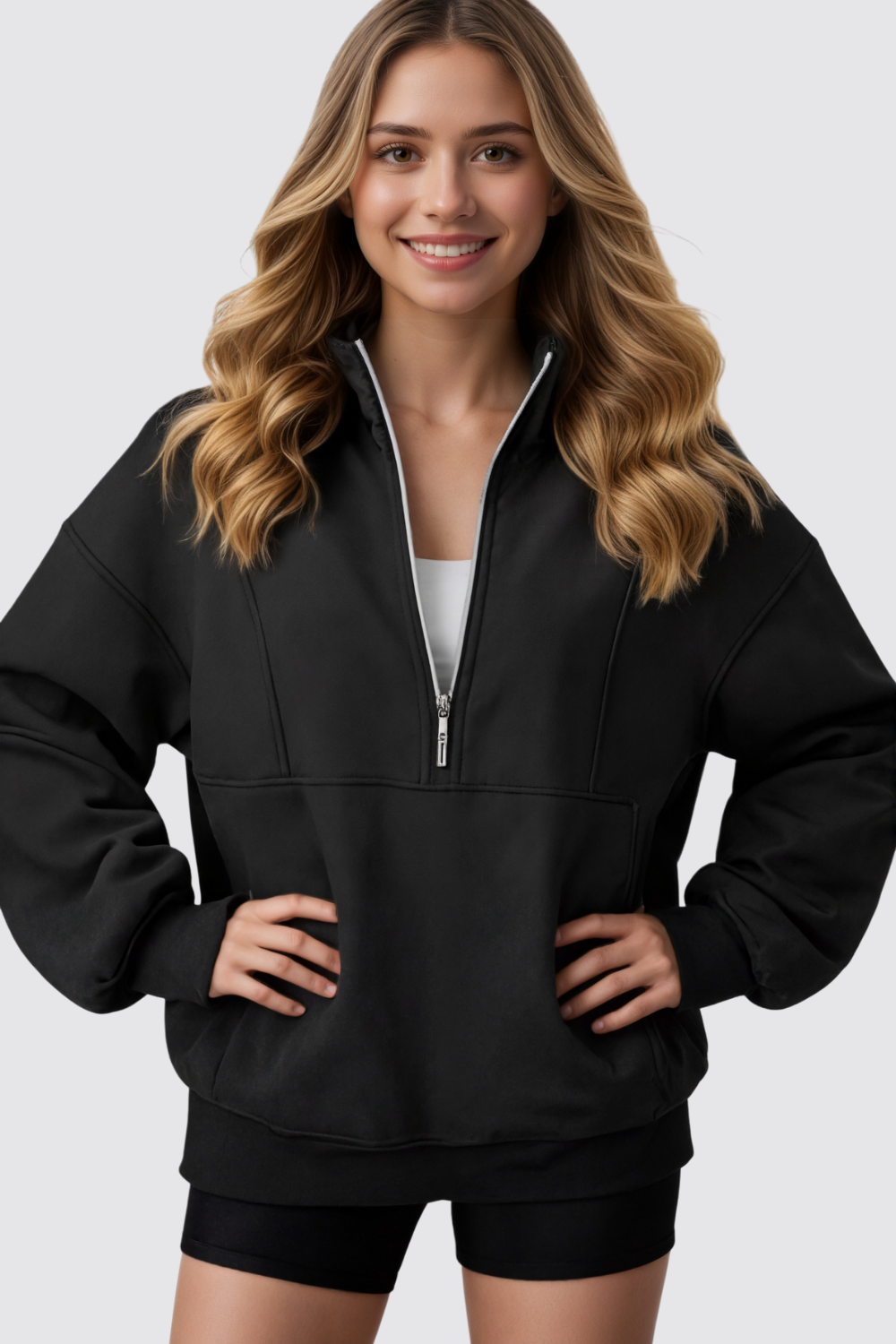 Quarter Zip Oversized Fleece Sweatshirt Cozy Pullover Hoodie