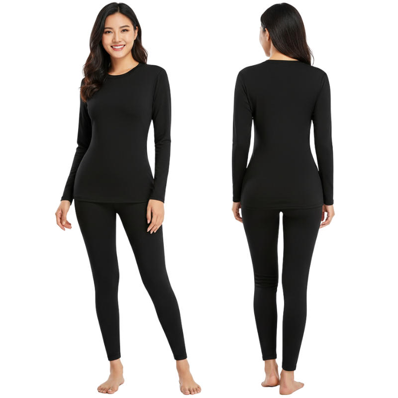 Pack of 2 Women Thermal Fleece Lined Long Top and Bottom Set