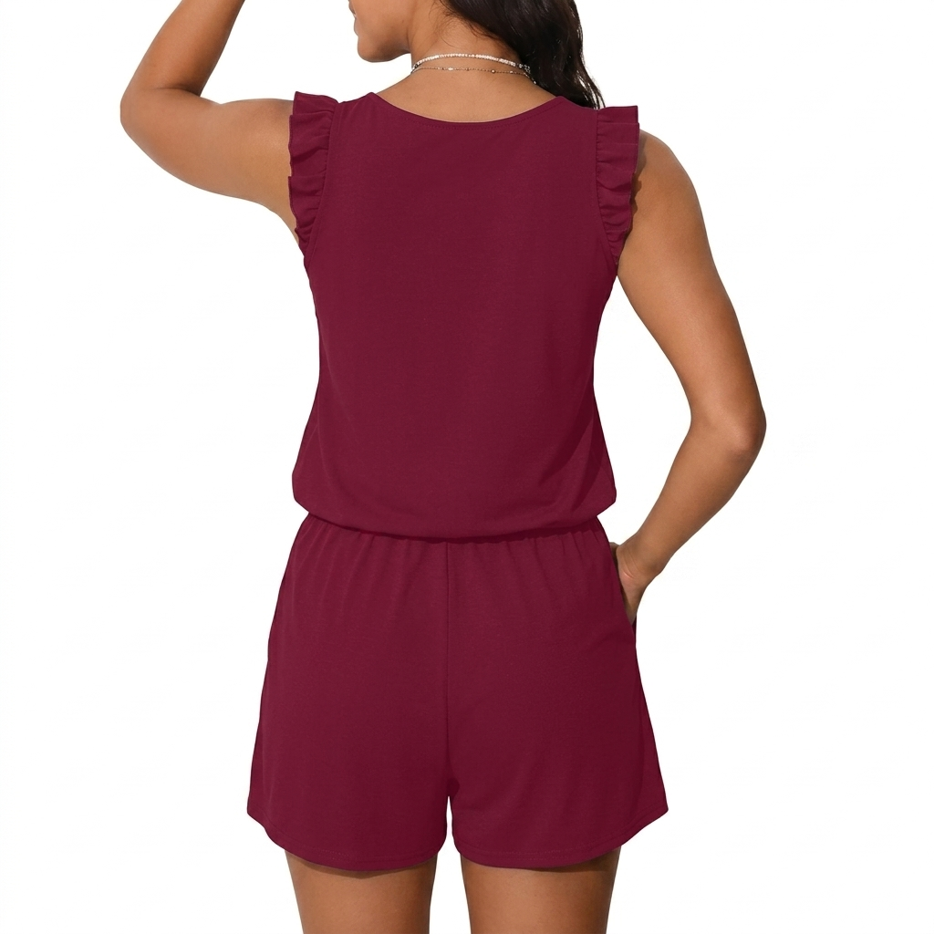 Modest One Piece Swim Romper For Women With Ruffle Sleeves And Pockets